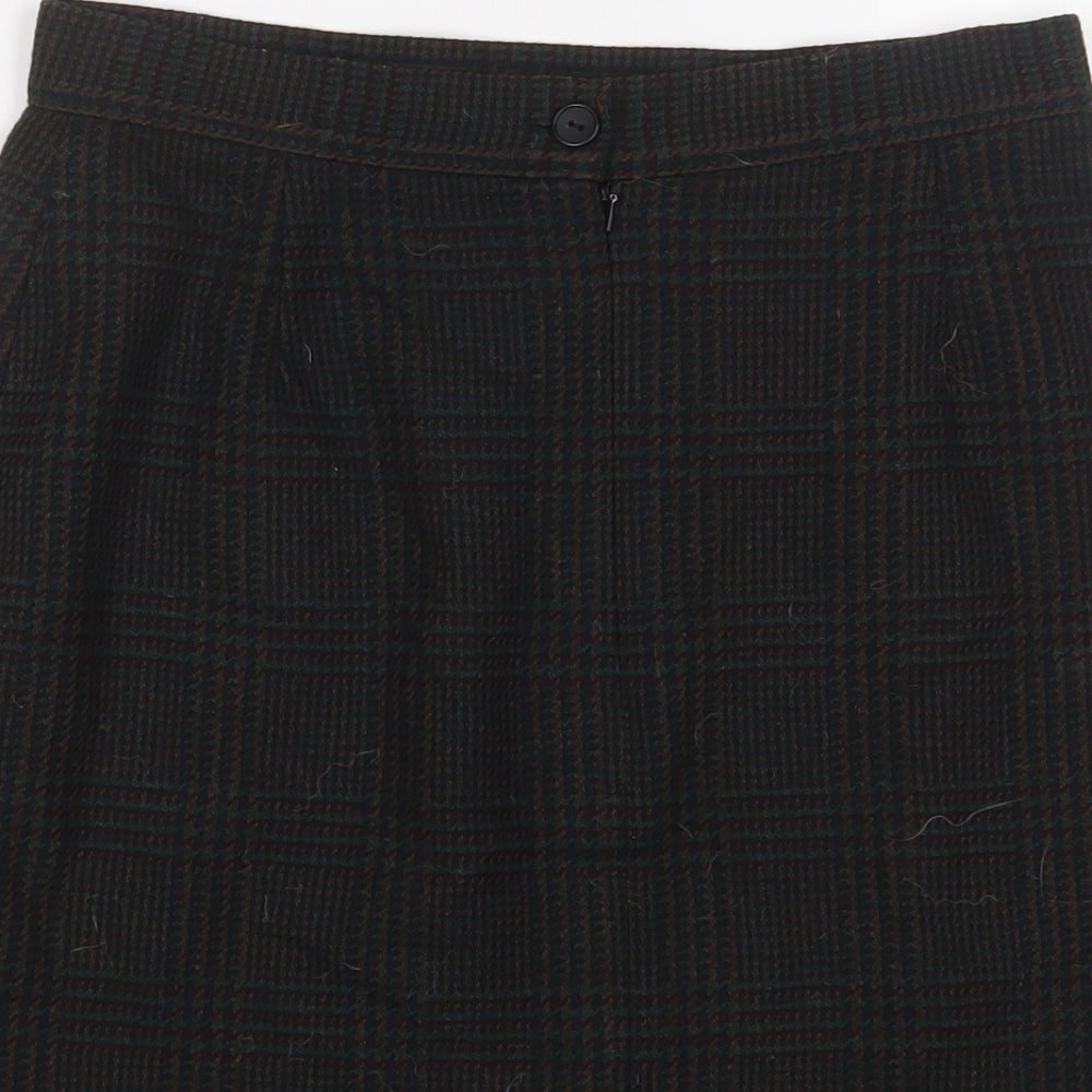BHS Womens Green Plaid Wool A-Line Skirt Size 14 Zip