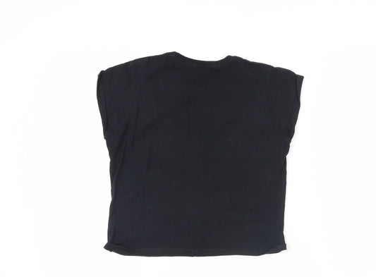 M&Co Womens Black Cotton Basic T-Shirt Size L Crew Neck - Friends