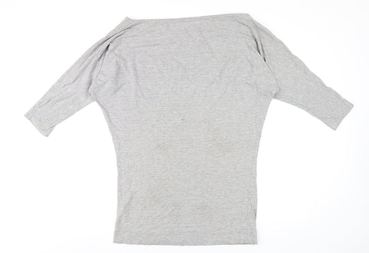 French Connection Womens Grey Cotton Basic T-Shirt Size S Boat Neck