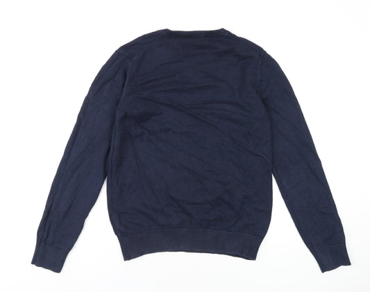 Crew Clothing Mens Blue V-Neck Cotton Pullover Jumper Size S Long Sleeve