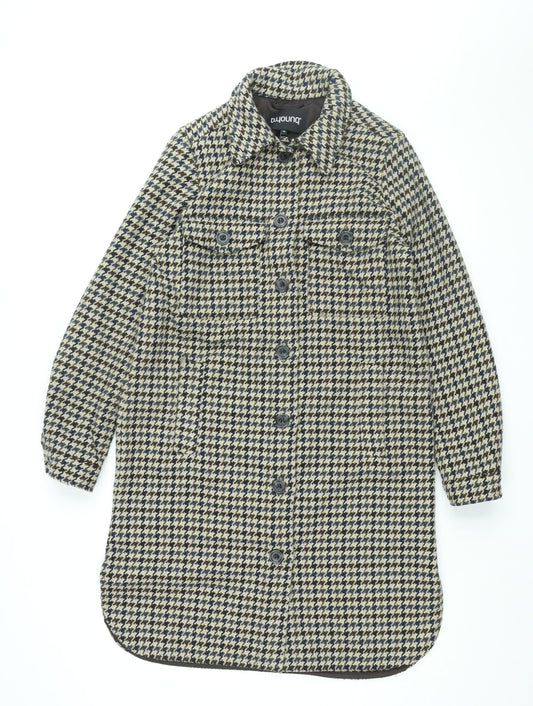 Additional front view of b.young women’s beige geometric jacket, size UK 6, button - houndstooth