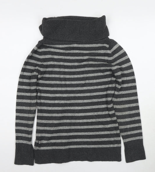 Gap Womens Grey Roll Neck Striped Cotton Pullover Jumper Size S