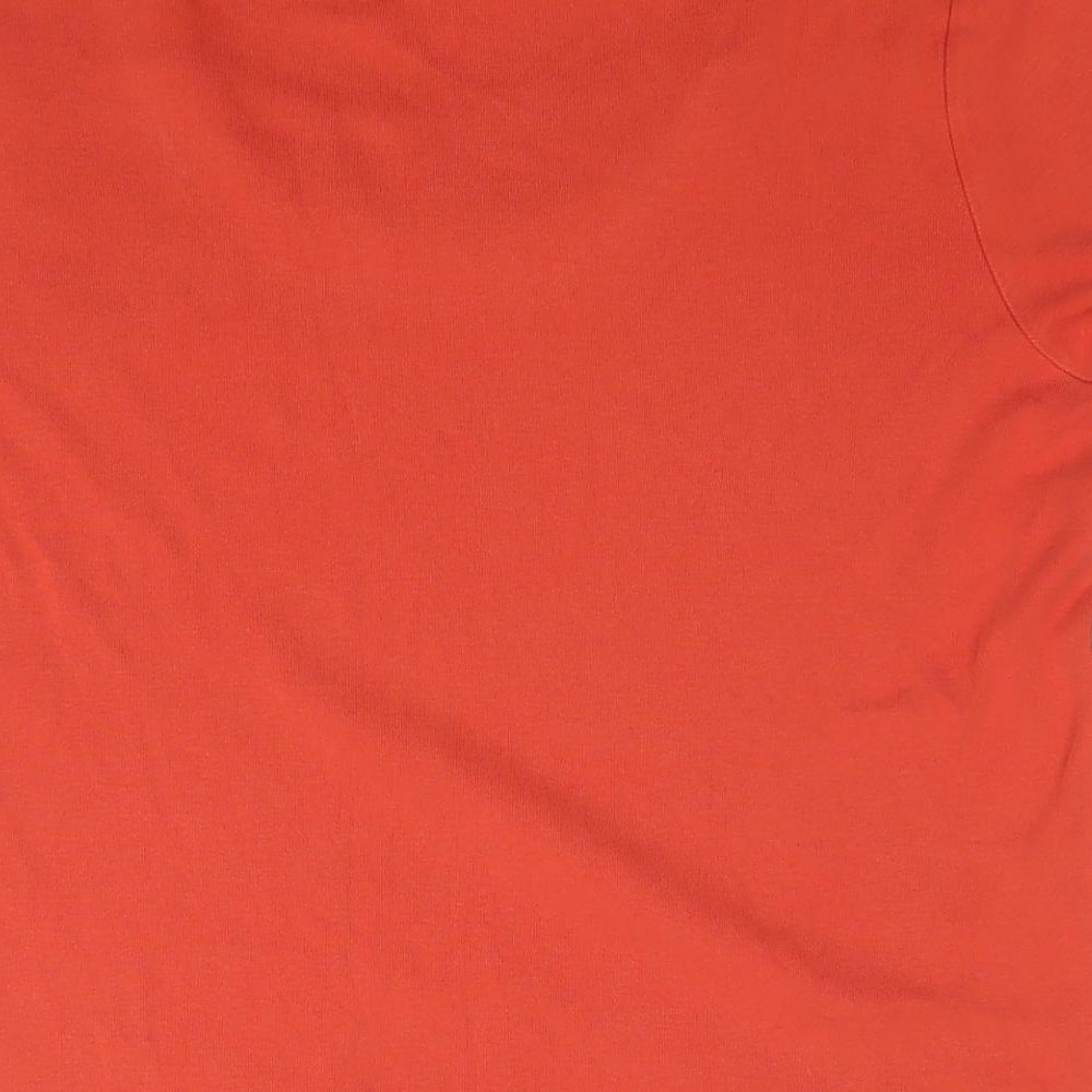 Brand and care label for Maine New England women’s red cotton basic t-shirt, size UK 16, round neck - flowers