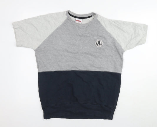 Additional front view of Adict women’s grey colourblock cotton basic t-shirt, size M, round neck
