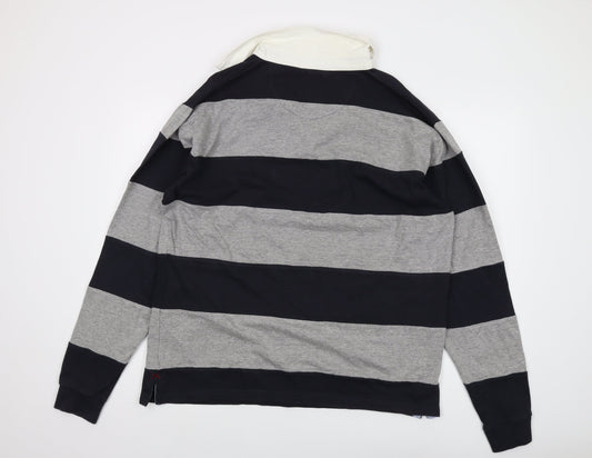 Huston Harbour Mens Grey Striped Cotton Polo Size XL Collared Button