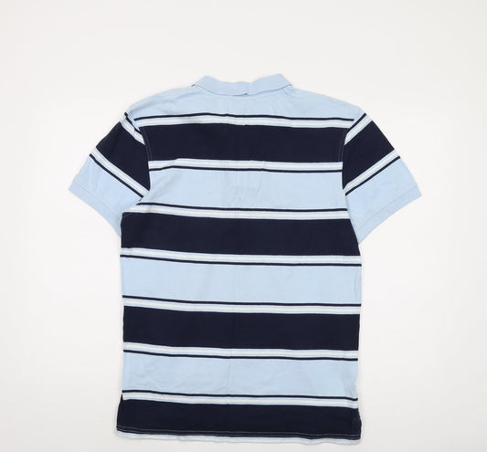 Canterbury Mens Blue Striped Cotton Polo Size M Collared Button - Sharks