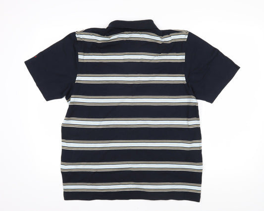 REDGREEN Mens Blue Striped 100% Cotton Polo Size M Collared Button