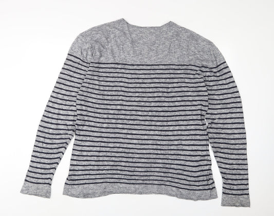 NEXT Mens Grey Crew Neck Striped Cotton Pullover Jumper Size XL Long Sleeve