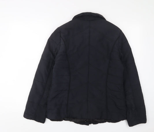 Maine Womens Blue Quilted Jacket Size 12 Snap - Zip Pockets