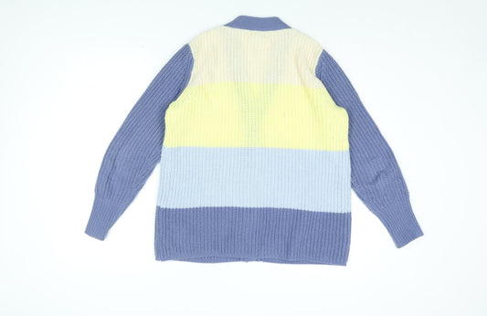 Damart Womens Blue V-Neck Striped Acrylic Cardigan Jumper Size 10