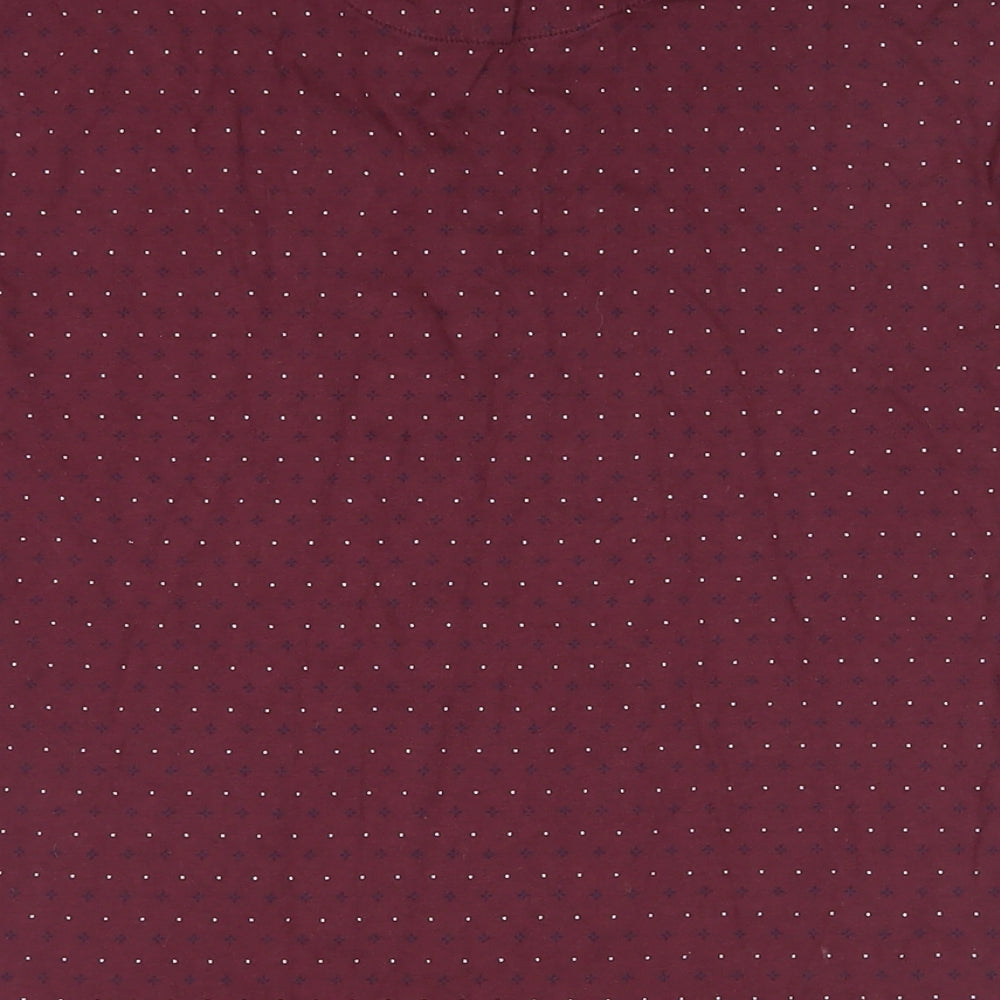 Marks and Spencer Mens Red Geometric Cotton Polo Size S Collared Button