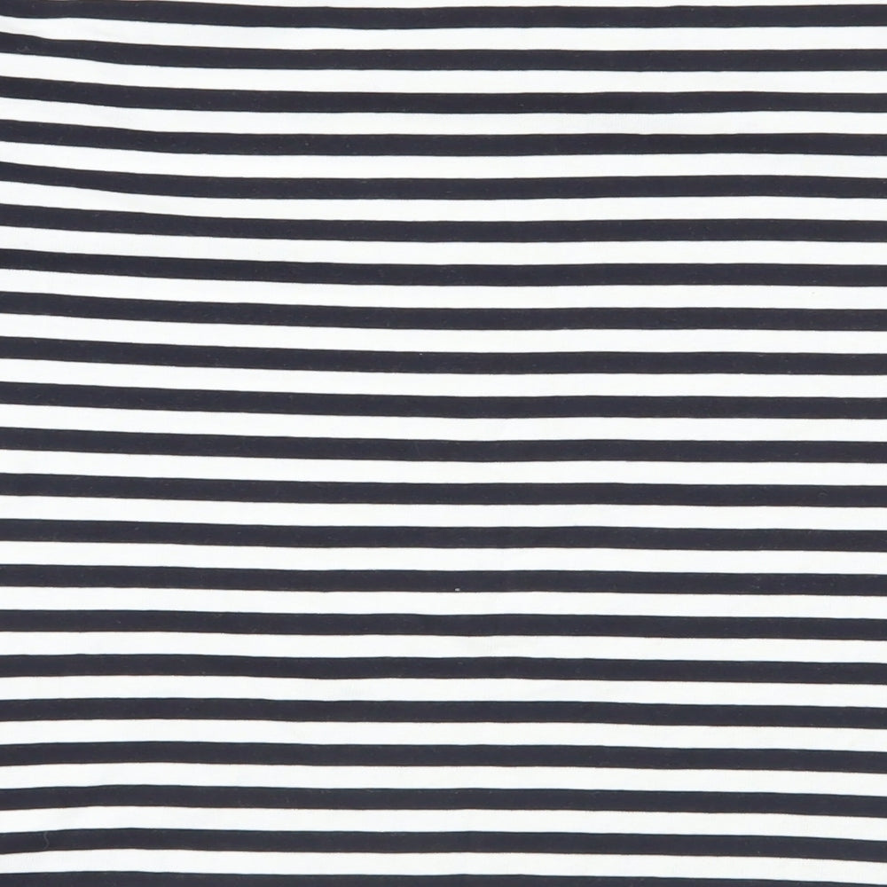 Maine New England Womens Blue Striped Cotton Basic T-Shirt Size 12 Boat Neck - Embellished Neckline