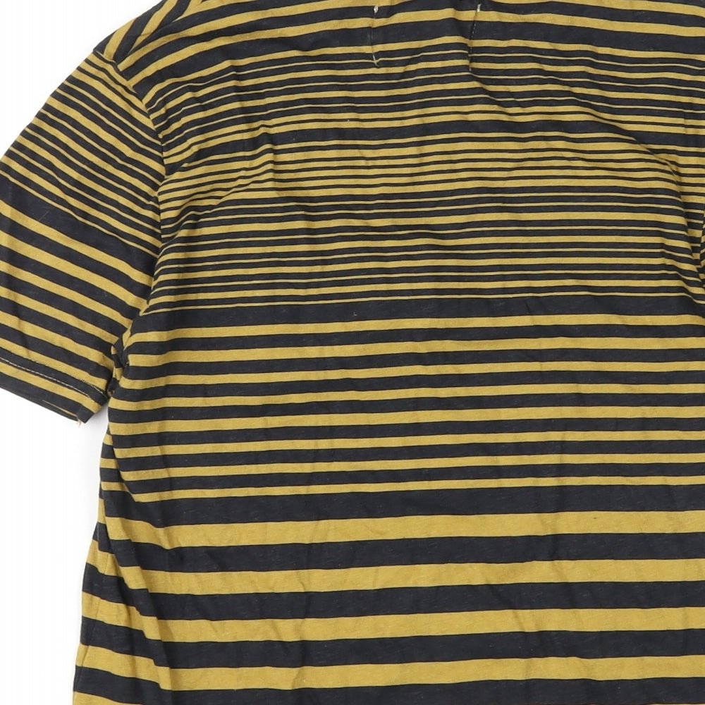 River Island Mens Yellow Striped Cotton T-Shirt Size XS Round Neck