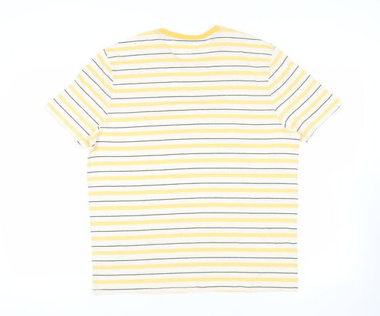 Marks & Spencer Yellow Striped Cotton T-Shirt, Size L