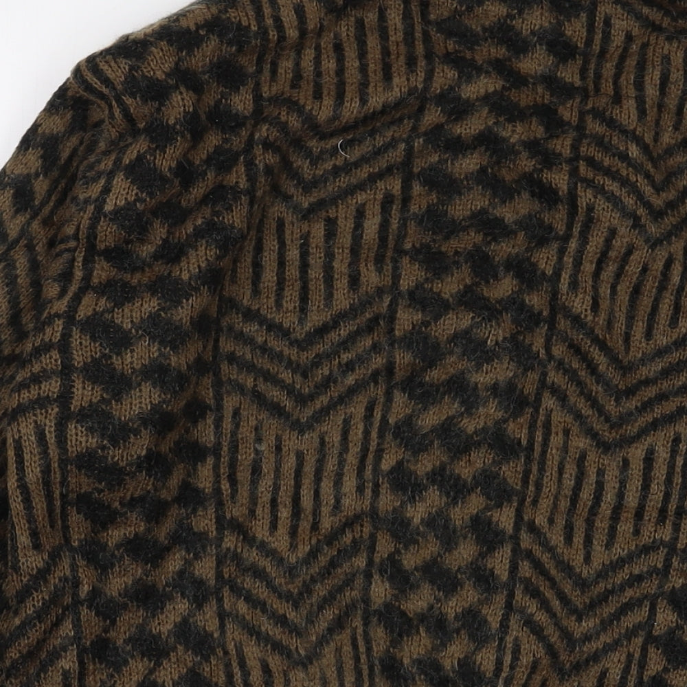 Asddale Womens Brown V-Neck Geometric Acrylic Cardigan Jumper Size 12