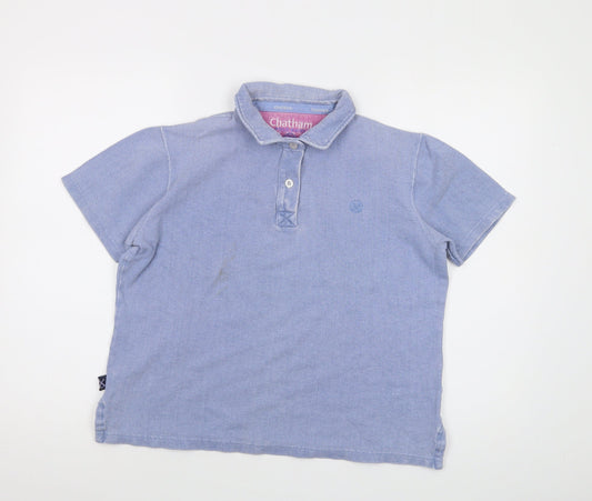 Chatham Womens Blue Cotton Basic Polo Size 12 Collared