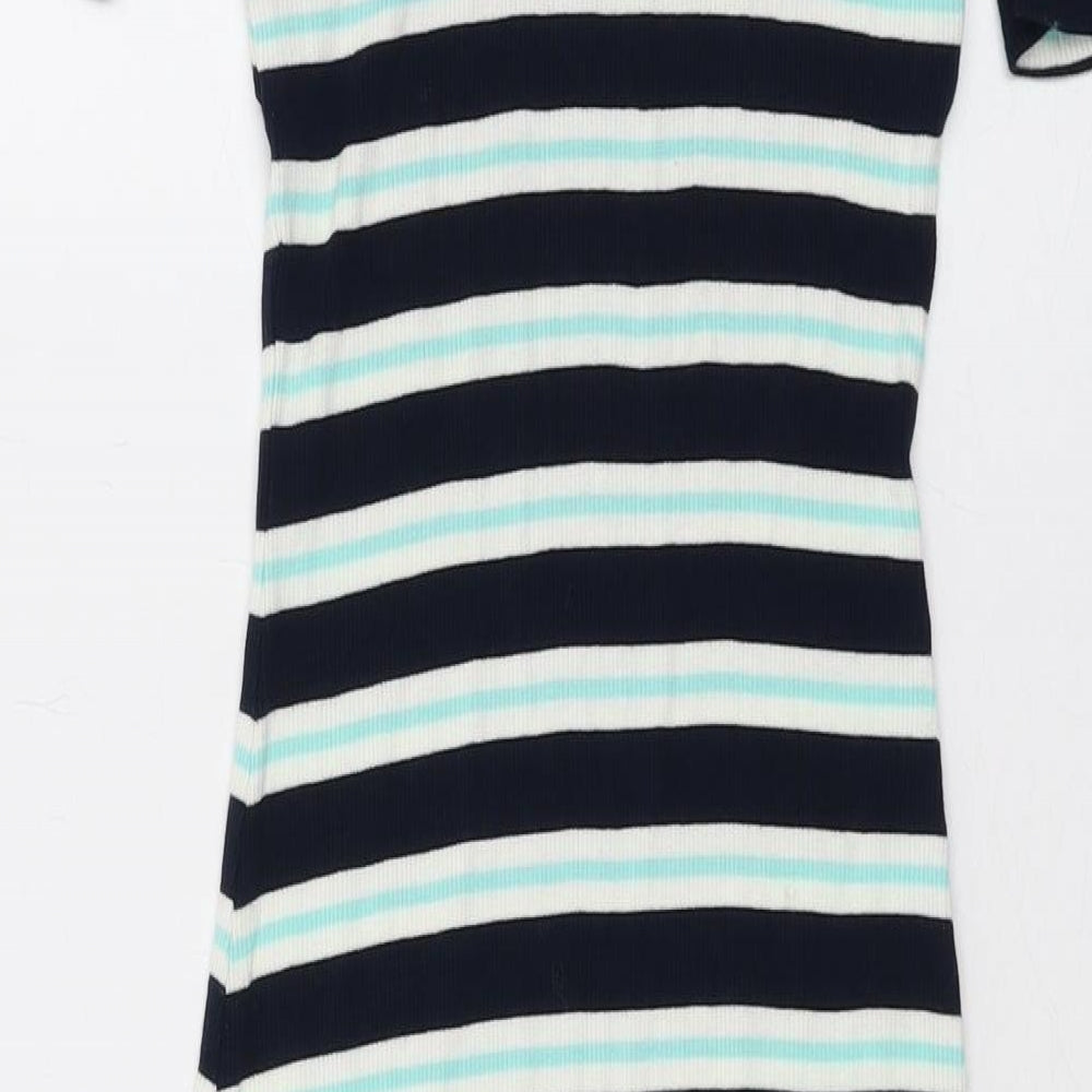 Oasis Womens Multicoloured Striped Viscose Bodycon Size XS V-Neck Pullover