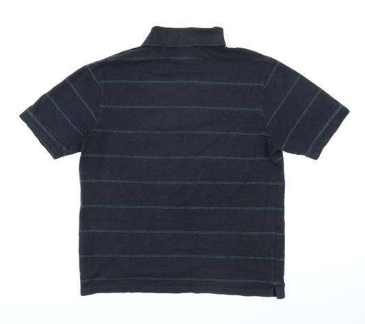 Blue Harbour Mens Blue Striped Cotton Polo Size M Collared Button