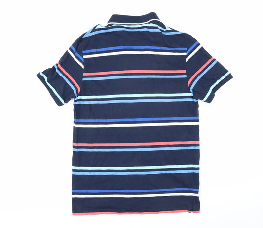 Alantic bay Mens Multicoloured Striped 100% Cotton Polo Size S Collared Button