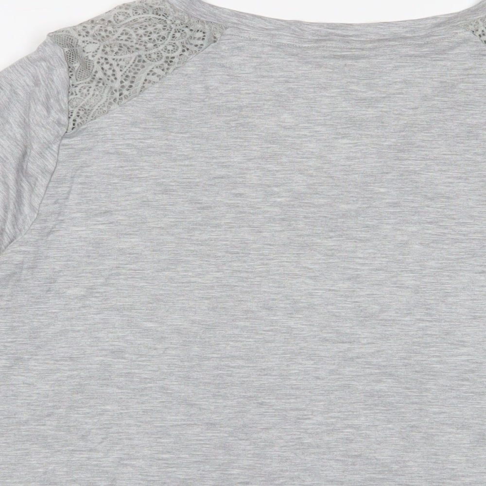 Marks and Spencer Womens Grey Viscose Basic T-Shirt Size L V-Neck Pullover - Lace
