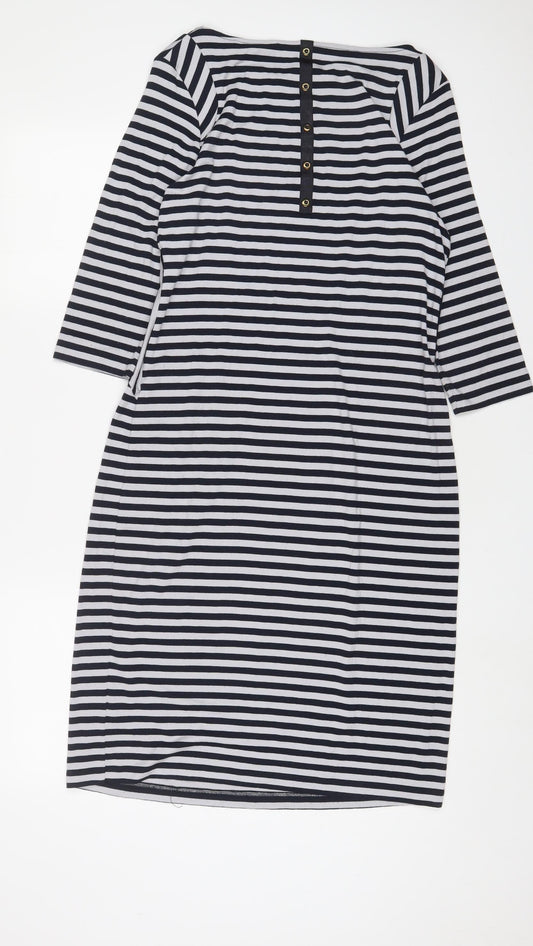 Autograph Womens Blue Striped Viscose A-Line Size 12 Boat Neck Pullover