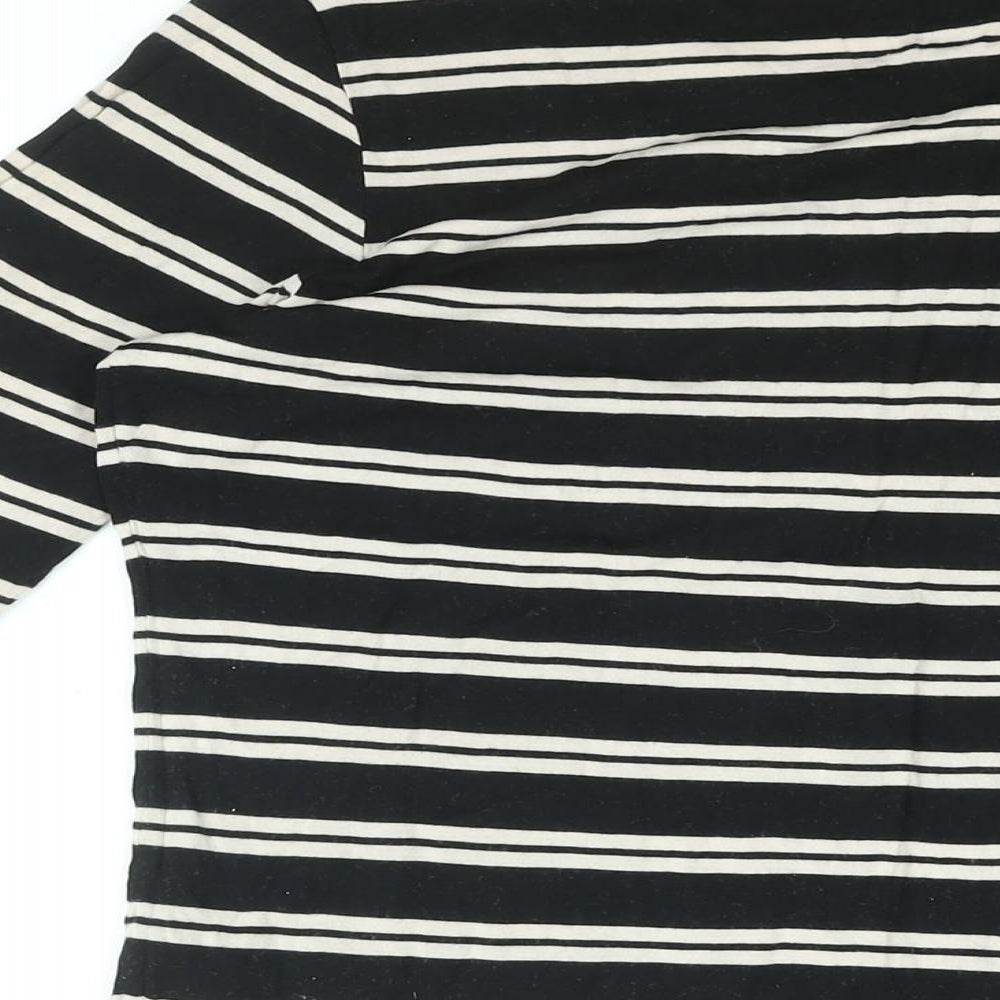 Brand and care label for Autograph women’s black striped viscose basic t-shirt, size UK 14, round neck