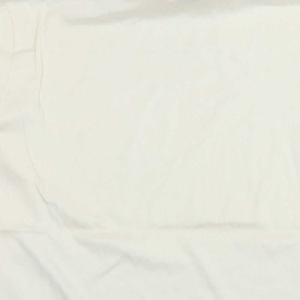 Lands' End Mens Ivory Polyester T-Shirt Size L Roll Neck