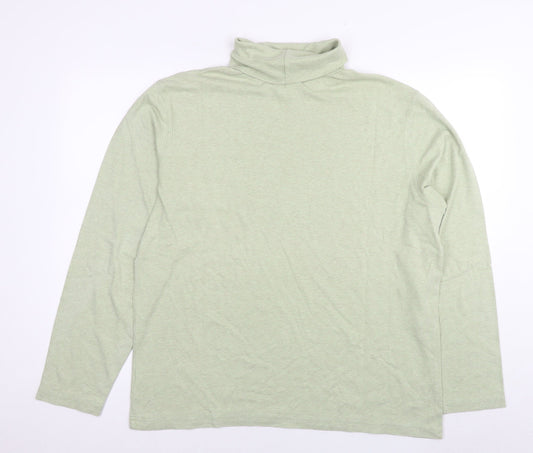 Lands' End Mens Green Polyester T-Shirt Size L Round Neck