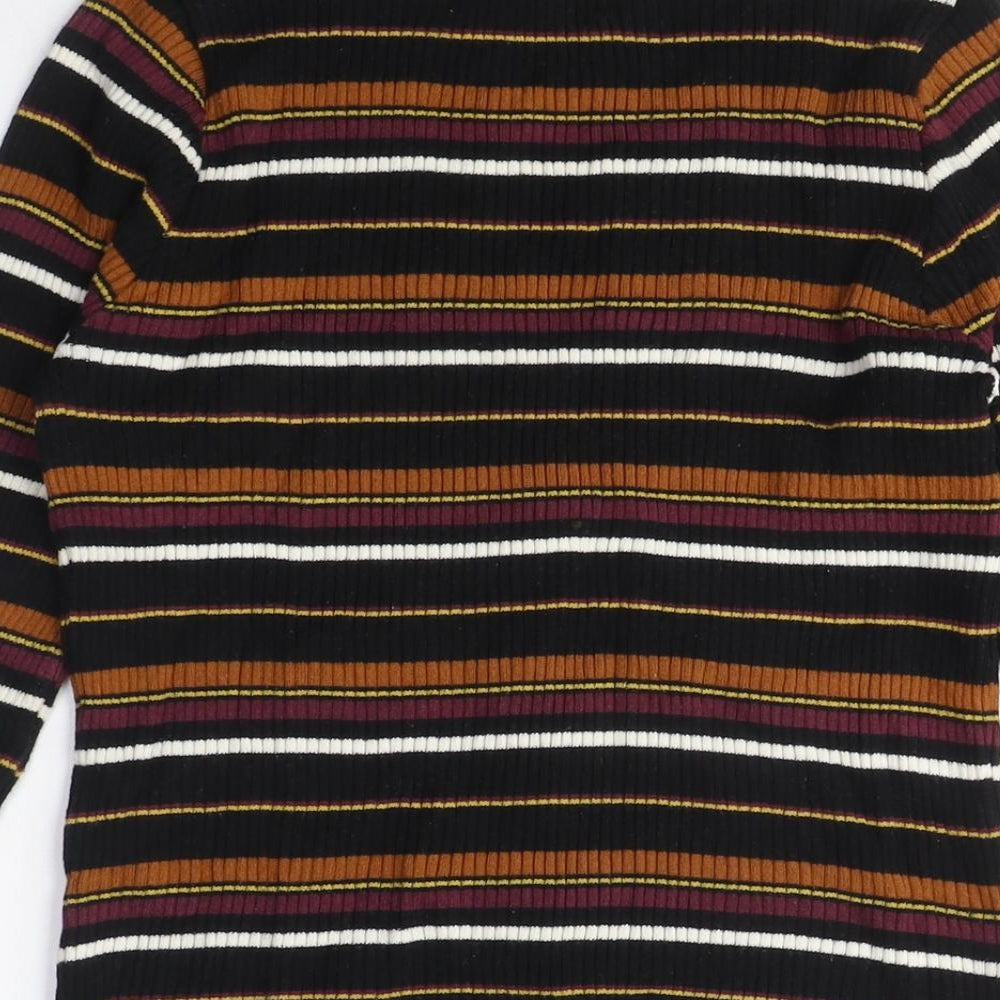 Stradviarius Womens Black V-Neck Striped Cotton Cardigan Jumper Size L