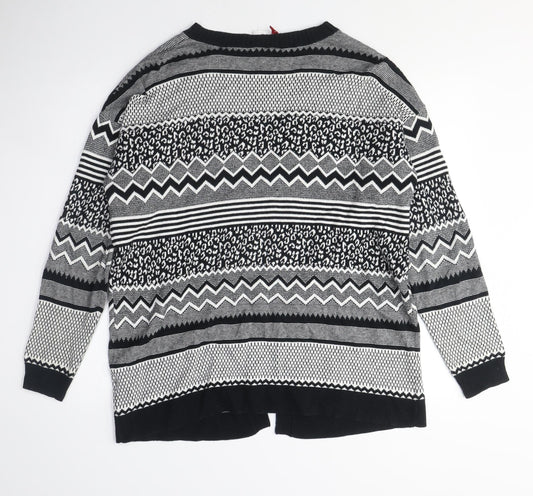 H&M Womens Black Crew Neck Geometric Cotton Cardigan Jumper Size M
