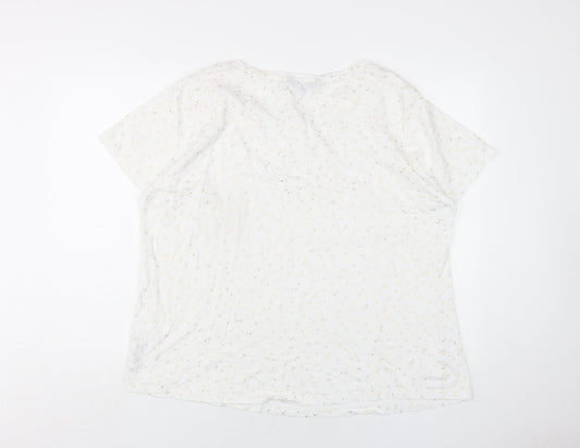 Debenhams Womens White Geometric Cotton Basic T-Shirt Size 24 Round Neck