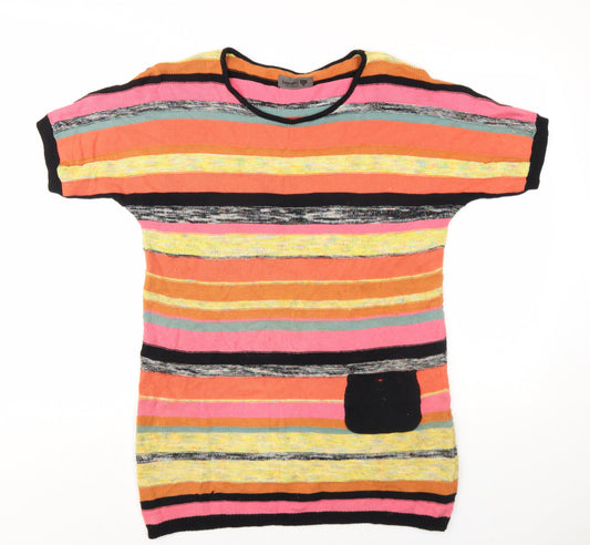 Numph Womens Multicoloured Striped Cotton Jumper Dress Size S Round Neck Pullover
