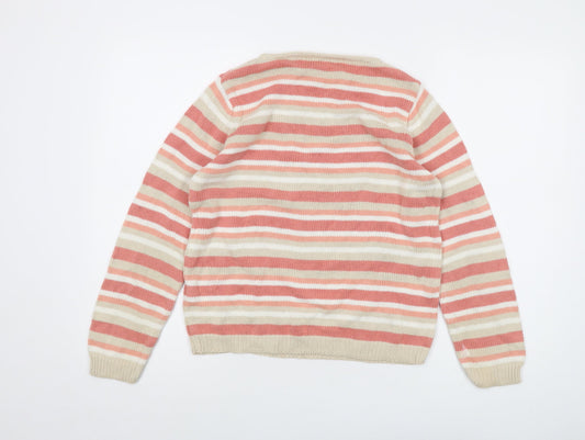 EWM Womens Multicoloured Crew Neck Striped Cotton Pullover Jumper Size 10