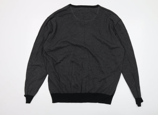 RJR.John Rocha Mens Grey V-Neck Cotton Pullover Jumper Size 3XL Long Sleeve