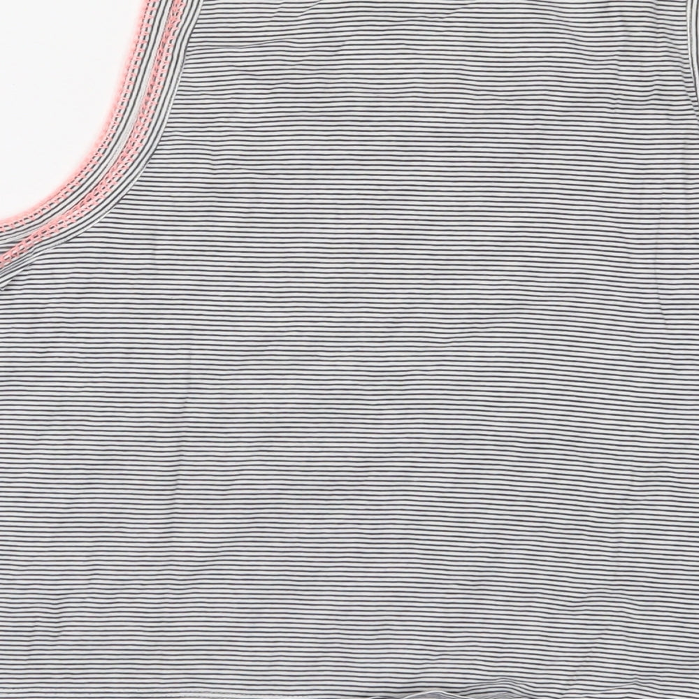 NEXT Girls Black Striped Cotton Basic T-Shirt Size 16 Years Scoop Neck Pullover - Tie Front