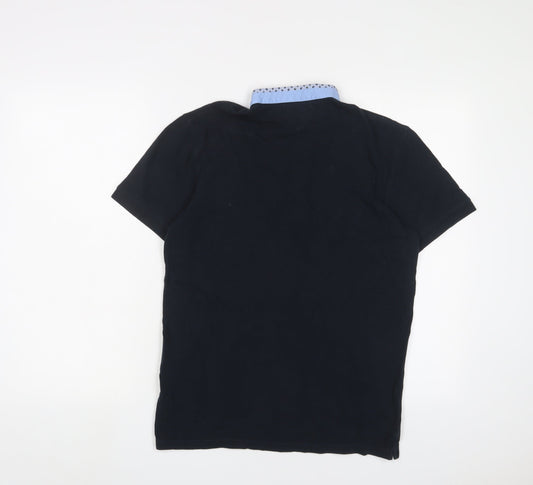 Zara Mens Blue Cotton T-Shirt Size S Henley