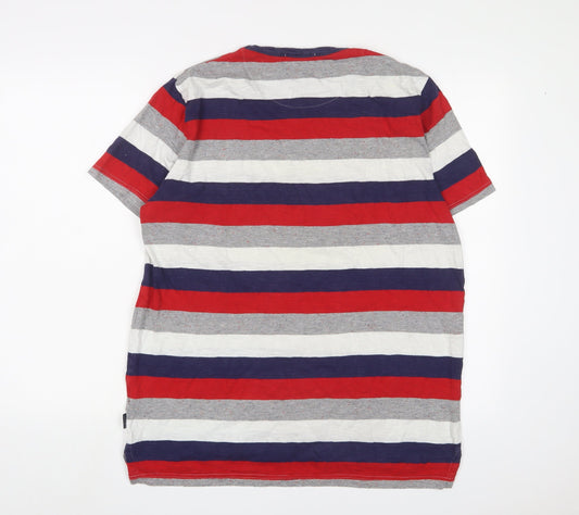 Shore Leave Mens Multicoloured Striped Cotton T-Shirt Size L Crew Neck