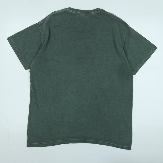 Topman Mens Green Cotton T-Shirt Size S Crew Neck