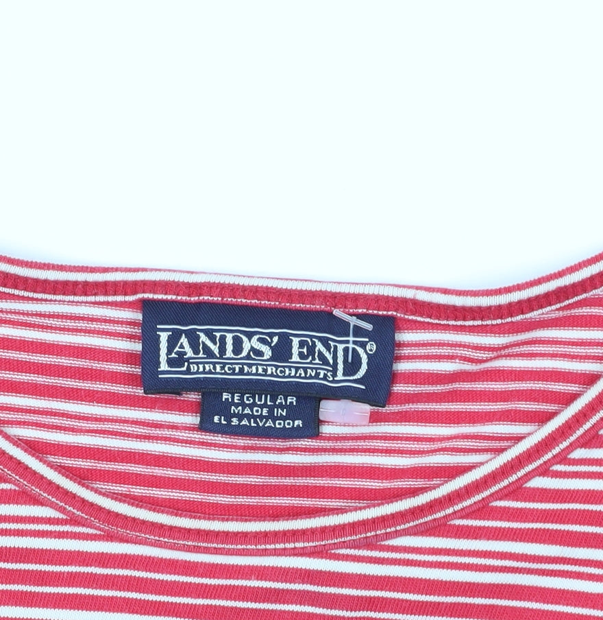 Lands' End Red Striped Crew Neck T-Shirt M
