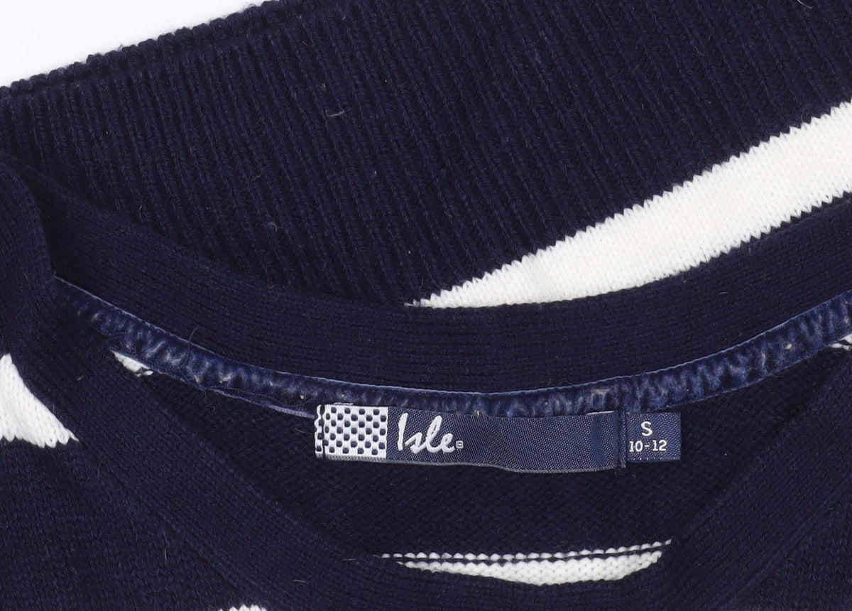 Brand and care label for Isle Blue Striped Acrylic jumper S