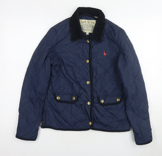 Jack Wills Womens Blue Quilted Jacket Size 10 Snap