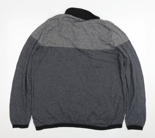 River Island Mens Blue Collared Cotton Pullover Jumper Size XL Long Sleeve