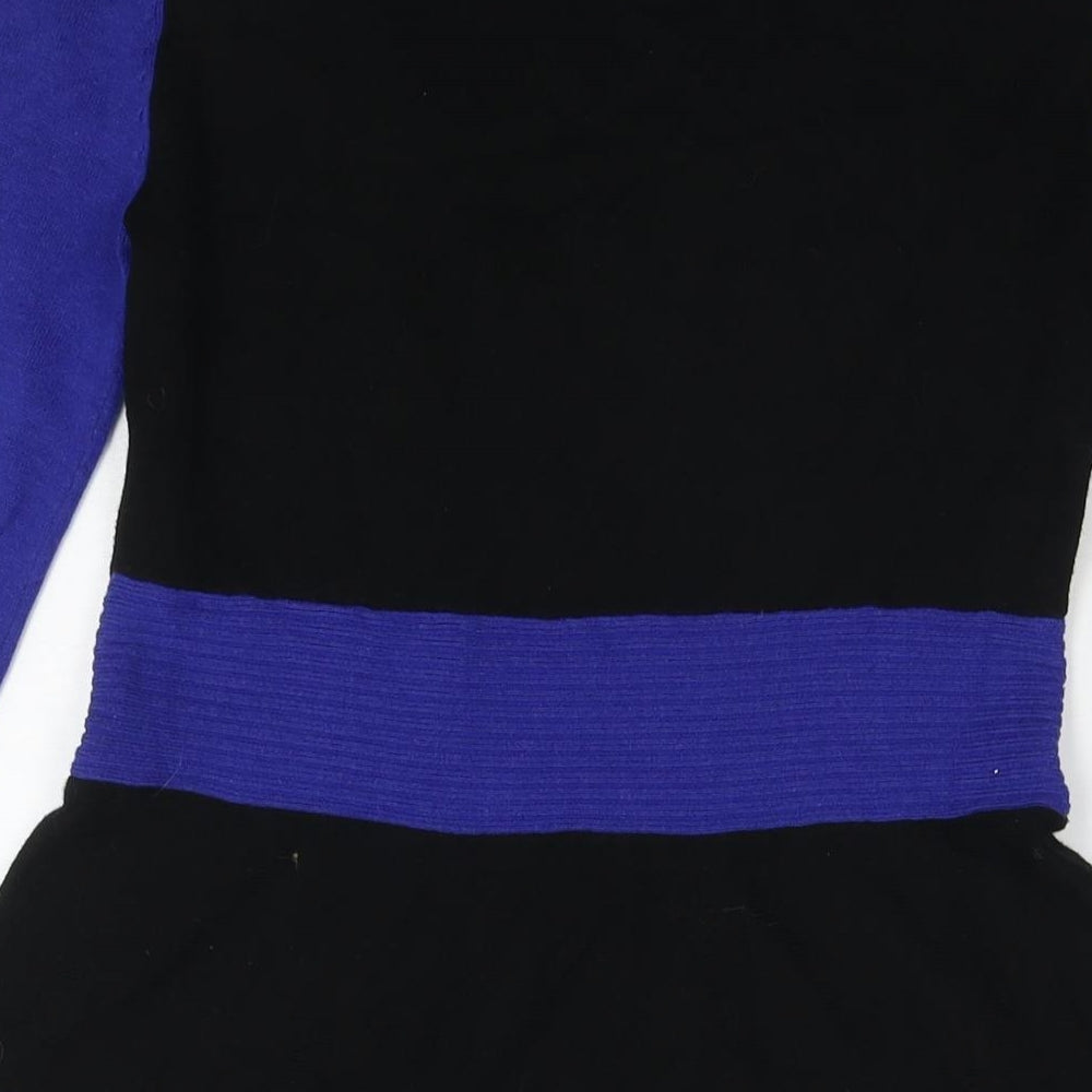 Oasis Womens Blue Colourblock Cotton Jumper Dress Size M Round Neck Pullover