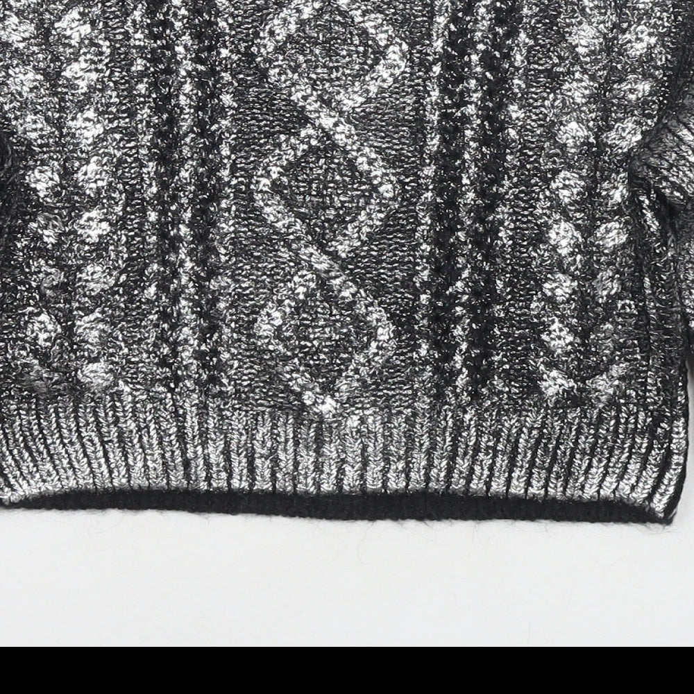 Marks and Spencer Girls Silver Round Neck Acrylic Pullover Jumper Size 6-7 Years Pullover
