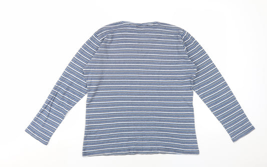 EWM Womens Blue Striped Cotton Basic T-Shirt Size 14 Round Neck