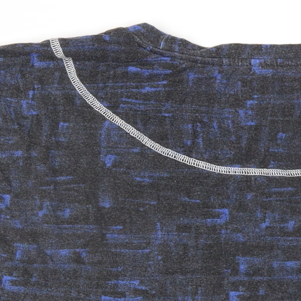 Bamboo Womens Blue Geometric Viscose Basic T-Shirt Size L Round Neck