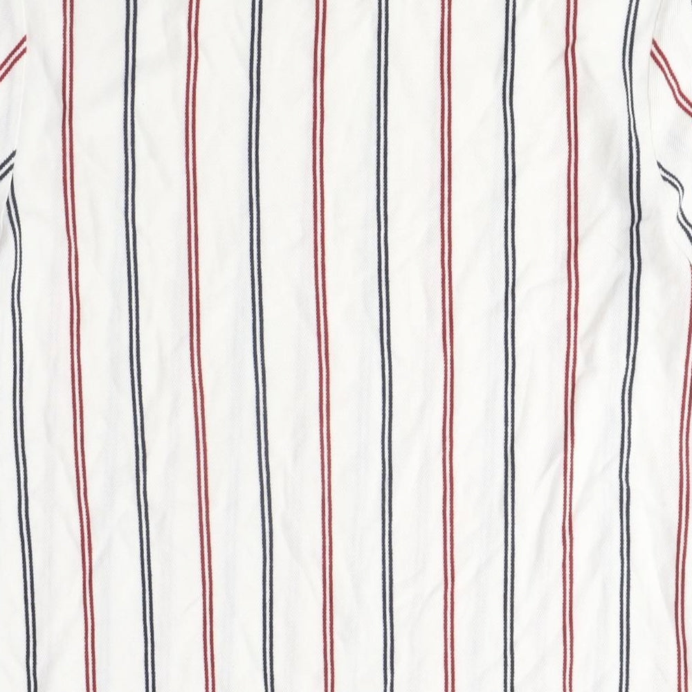 Topman Mens White Striped Cotton T-Shirt Size M Crew Neck - Red and Blue Stripes