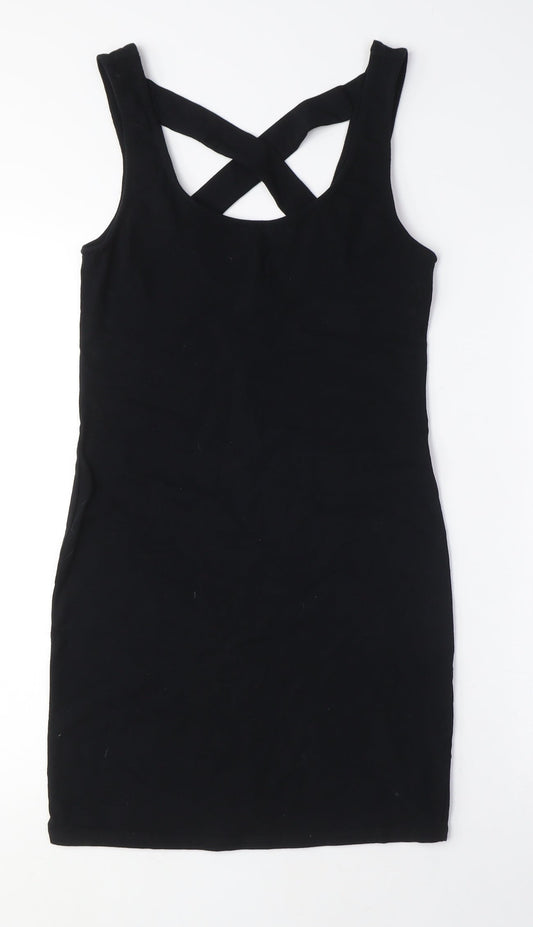 Forever 21 Womens Black Cotton Bodycon Size M Scoop Neck - Cross-over Back