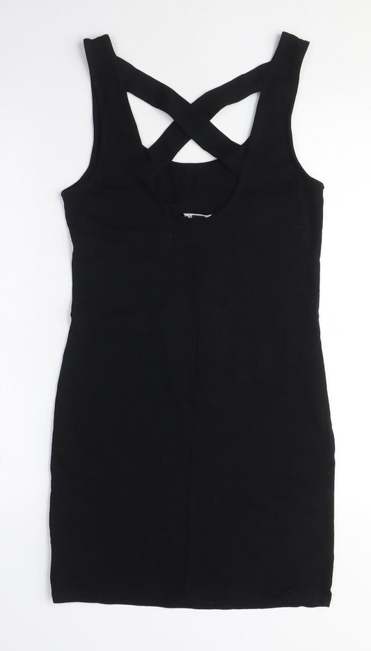 FOREVER 21 Womens Black Cotton Bodycon Size M Scoop Neck - Cross-over Back