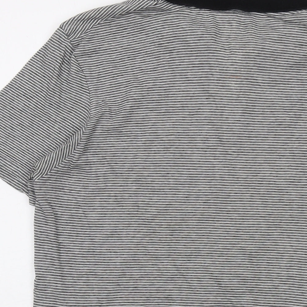 l'art Mens Grey Striped Cotton Polo Size S Collared Button